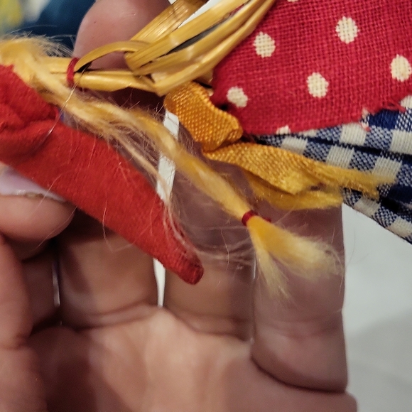 Vintage Corn Husk Woman With Braided Hair Gingham Dress Polka Dot Apron - Picture 8 of 8